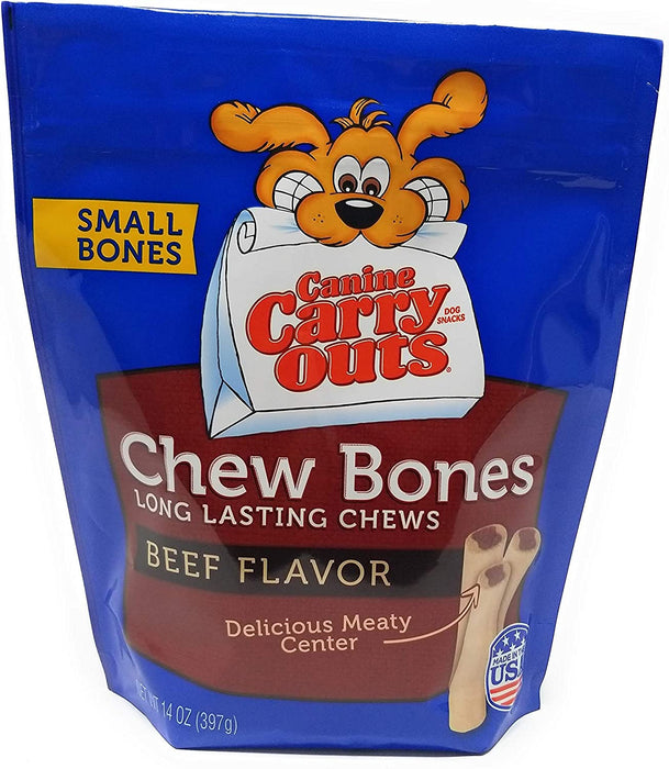 Canine Carry Outs Chew Bones Beef Flavor Long-Lasting Dog Snacks, Small Bones, 14 oz