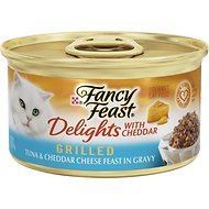 Fancy Feast Delights with Cheddar Grilled Tuna & Cheddar Cheese Feast in Gravy Cat Food, 3 oz, 12 Cans