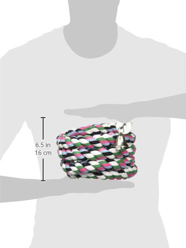 A&E CAGE COMPANY 001348 Happy Beaks Cotton Rope Boing with Bell Bird Toy Multi-Colored, 1.25X97 in, X-Large (HB556)