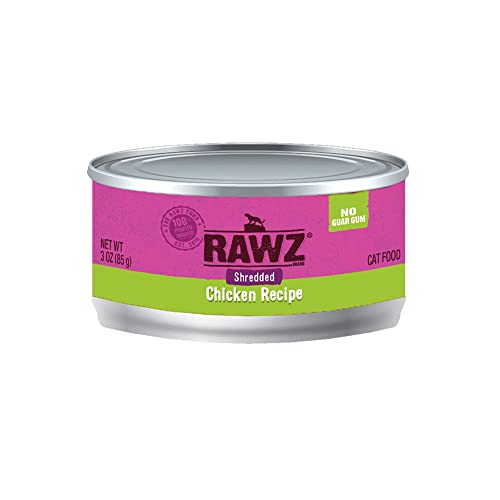 Rawz Natural Premium Shredded Canned Cat Wet Food - Grain Free Made with Real Meat Ingredients No BPA or Gums - 3oz Cans 18 Count