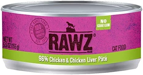 Rawz 96% Chicken and Chicken Liver Pate Canned Food for Cats 24/5.5 oz Cans