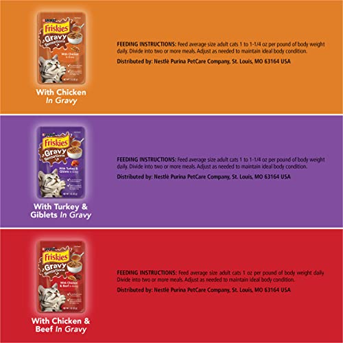 Purina Friskies Gravy Wet Cat Food Variety Pack, Gravy Sensations Poultry Pouches - (2 Packs of 12) 3 Oz. Pouches