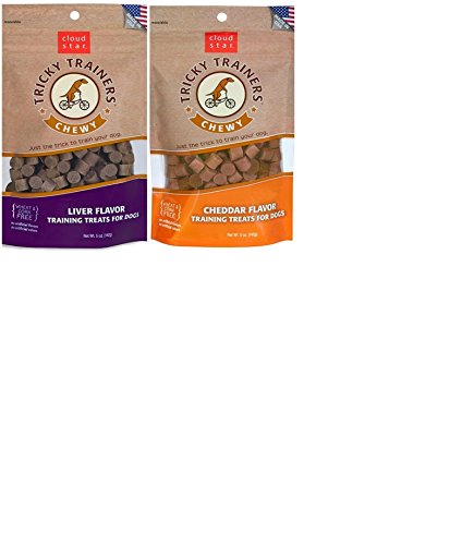 Cloud Star Chewy Tricky Trainers Flavor Variety Dog Treats Bundle: (1) Cloud Star Chewy Tricky Trainers Cheddar Flavor, (1) Cloud Star Chewy Tricky Trainers Liver Flavor, 5oz Bags