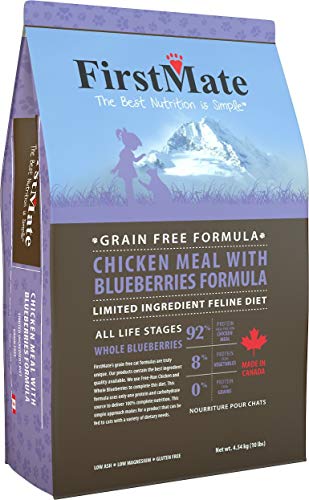 FirstMate Grain Free Limited Ingredient Dry Cat Food, 10 Pounds, Chicken Meal with Blueberries