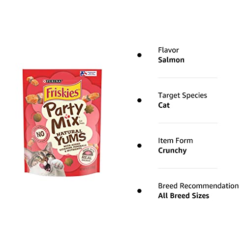 Friskies Purina Natural Cat Treats, Party Mix Natural YUMS with Real Chicken & Vitamins, Minerals & Nutrients - (6) 6 oz. Pouches