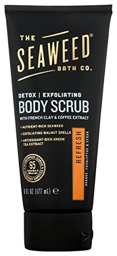 The Seaweed Bath Co. Detox Exfoliating Body Scrub, Refresh Scent (Orange, Eucalyptus & Cedar), with French Clay & Coffee Extract, 6 Oz