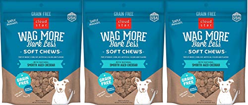 Cloud Star 3 Pack of Wag More Bark Less Soft Chews Dog Treats, 5 Ounces Each, with Smooth Aged Cheddar