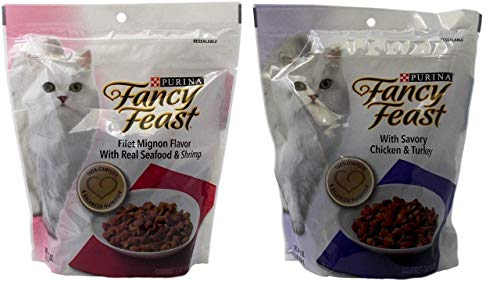 Fancy Feast Purina Gourmet Cat Food (2) Flavor Variety Bundle, 1 Each: Filet Mignon with Real Seafood Shrimp, Savory Chicken Turkey (16 Ounces Each)