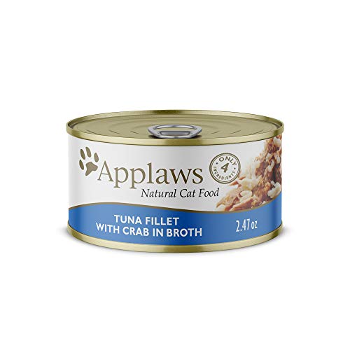 Applaws Natural Wet Cat Food, 24 Pack, Limited Ingredient Canned Wet Cat Food, Tuna Fillet with Crab in Broth, 2.47oz Cans