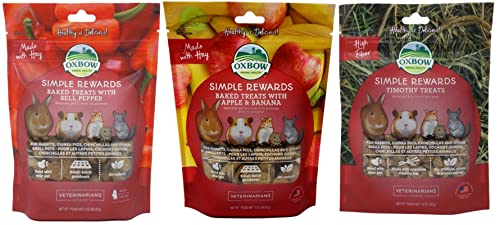 Simple Rewards Small Animal Treats 3 Flavor Variety Bundle (1) Each: Baked Apple Banana, Baked Bell Pepper, Timothy, 1.4-2 Ounces