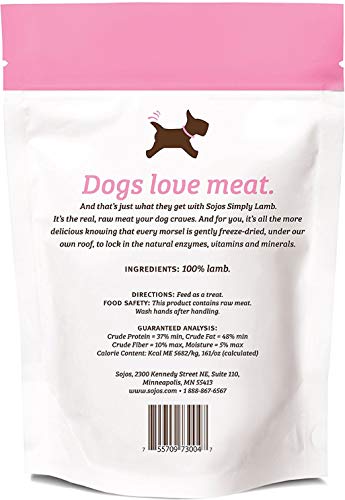 Sojos Simply Lamb Raw Freeze Dried Grain-Free Dog Treats, 4-Ounce each (Pack of 2)