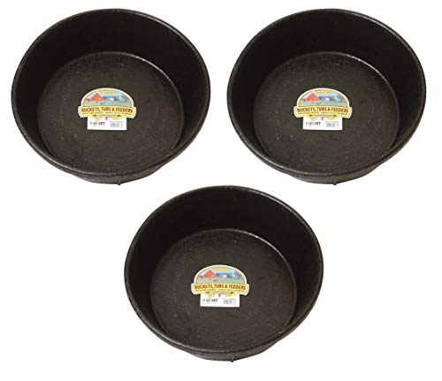 LITTLE GIANT 3 Pack of Corded Rubber Feed Pans, 8 Quart Capacity Each, for Dogs, Sheep, Pigs, and Other Animals
