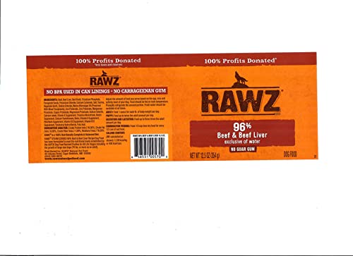 Rawz 96% Meat Canned Wet Food for Dogs 12 Pack/ 12.5 oz. Cans