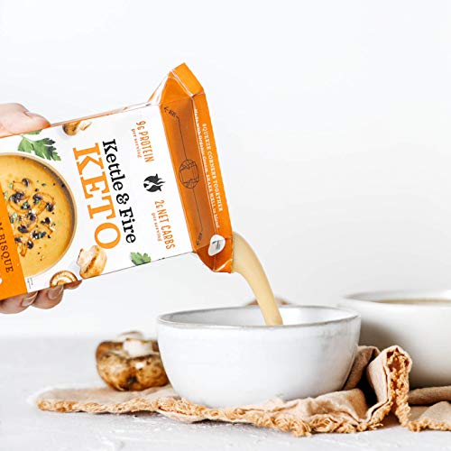 Keto Soup by Kettle and Fire, Cream of Mushroom Bisque Soup, Pack of 3, Gluten Free, Paleo Friendly, Collagen Soup on the Go, 9g of Protein, 16.9 fl oz
