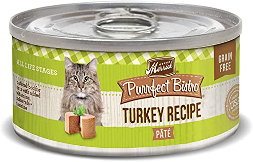 Merrick Purrfect Bistro Canned Wet Cat Food, Turkey Recipe Pâté, Grain Free Natural Cat Food with Added Vitamins & Minerals for All Life Stages, 3 OZ Can (Pack of 12)