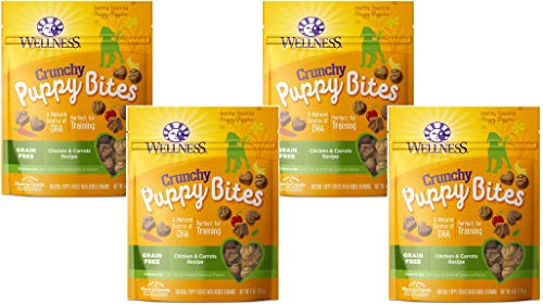 Wellness 4 Pack of Grain-Free Crunchy Puppy Bites, 6 Ounces Each, Chicken and Carrots Recipe