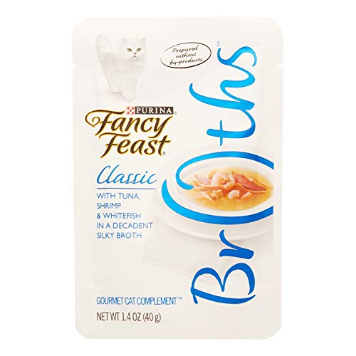 Fancy Feast Classic Broths with Tuna, Shrimp & Whitefish Supplemental Cat Food Pouches, 1.4-oz pouch, case of 8