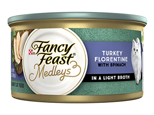 PURINA Fancy Feast Medleys Wet Cat Food, Turkey Florentine with Spinach in Light Broth, Canned Wet Cat Food for Adult Cats, 3-Ounce Recyclable Can (Pack of 12)