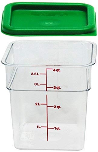 Cambro 4SFSCW135 4 Qt. Clear Square Polycarbonate Food Storage Container with SFC2452 Kelly Green Lid