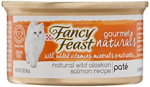 Fancy Feast Purina Gourmet Naturals Grain Free Pate Wild Alaskan Salmon Recipe Adult Wet Cat Food 12 cans -3 oz.