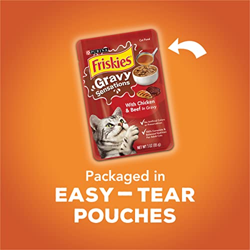 Purina Friskies Gravy Wet Cat Food Variety Pack, Gravy Sensations Poultry Pouches - (2 Packs of 12) 3 Oz. Pouches