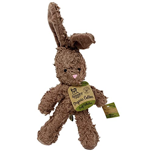 Spunky pup Organic Cotton Bunny Dog Toy | Small Cuddle Squeaker Toy | Durable Strong Double Layered and Stitched | Natural Coconut Husk Stuffed | for Small to Medium Dogs White/Cream or Brown/Natural