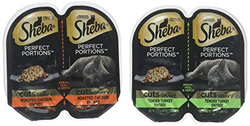 Sheba Perfect Portions Cuts In Gravy Multipack Roasted Chicken And Tender Turkey Grain Free Wet Cat Food 2.6 Ounces (12 Twin Packs)