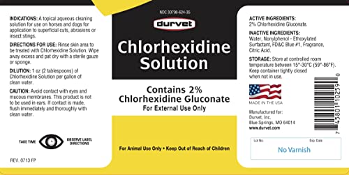Durvet 3 Bottles of Chlorhexidine Solution, 16 Ounces each, for Cleaning Superficial Wounds on Dogs and Horses