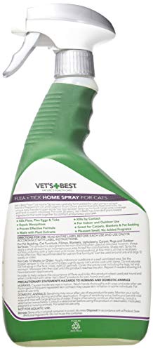 Vet's Best Flea and Tick Home Spray for Cats, 32 oz, USA Made (2 Pack)