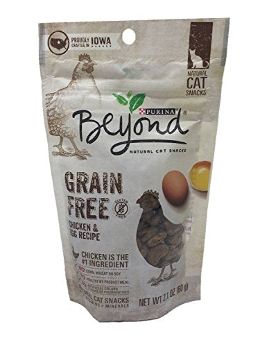 Purina Beyond Grain Free Natural Cat Snacks, Bundle Set of 2 Flavors (Chicken & Egg Recipe, Ocean Whitefish & Egg Recipe, 2.1 oz Each)