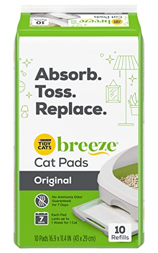 Tidy Cats Breeze Original Cat Pads, Clean & Easy Disposable Cat Pads, Made for Breeze Cat Litter Box System, 10 Refill Pads Per Pouch (Pack of 2)