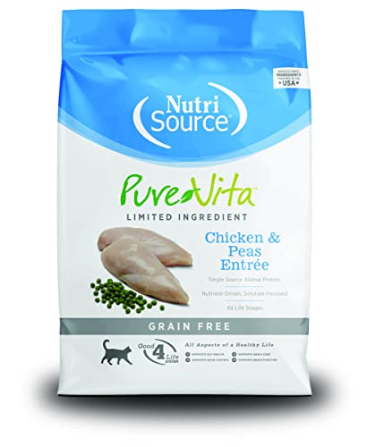 NutriSource Pure Vita Grain-Free Cat Food, Made with Chicken and Peas, 6.6LB, Dry Cat Food
