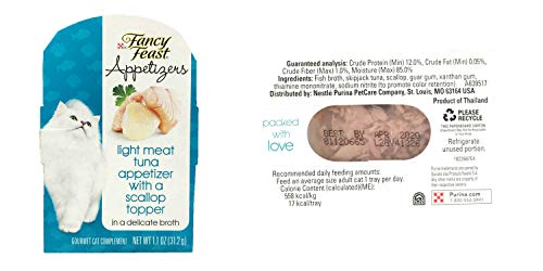 Purina Purely Fancy Feast Appetizers Cat Treats Flavor Variety Sampler Bundle of 12 Containers, 1.1 Ounces Each (3 Light Meat Tuna, 3 Salmon, 3 Tuna, 3 Chicken)