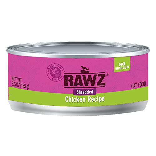 Rawz Natural Premium Shredded Canned Cat Wet Food - Made with Real Meat Ingredients No BPA or Gums - 5.5oz Cans 24 Count