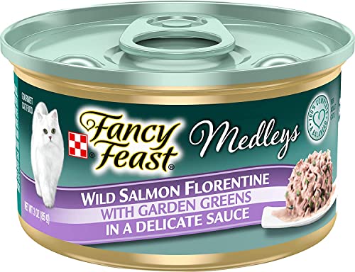 Fancy Feast Medleys Wild Salmon Florentine with Garden Greens in a Delicate Sauce, 3-oz, case of 12