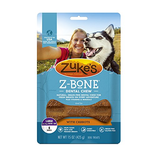 Zuke’s Z-Bones Natural Grain-Free Dental Chew Large (Pack of 2), Apple and Carrot - 12 Chew Bones Total