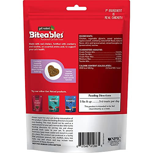 Get Naked Biteables Natural Soft Treats for Cats, Cat Health Plus, Chicken Feast Recipe, 3 oz, 1 Pouch