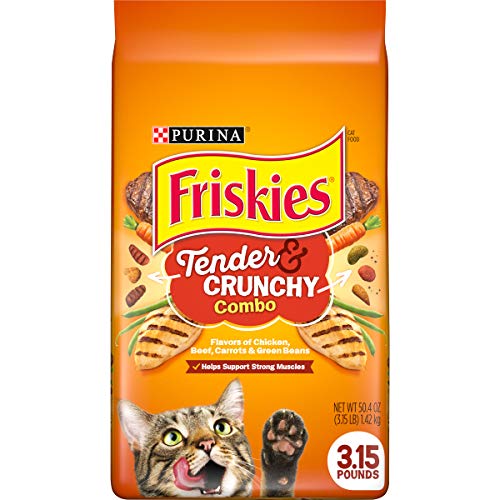 Friskies Dry Cat Food, Tenders and Crunchy Combo, Flavors of Chicken, Beef, Carrots and Green Beans, 3.15 Lb Bag