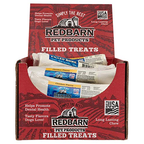 Redbarn Filled Dog Bones | Natural Long-Lasting Dental Treats; Suitable for Aggressive Chewers. (Chicken, Large (6") - 5 Bones)