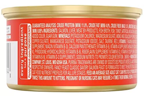 Fancy Feast Classic Savory Salmon Feast Cat Food 3 oz, 12 Cans