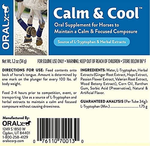 Oralx Calm and Cool for Horses. Cost-Saver 3-Pac. Made with L-Tryptophan & Herbal Extracts to Help Maintain Calm, Focused Composure During Events & Transport. Three Easy-Dose Syringes,1.2 OZ (34g) ea.