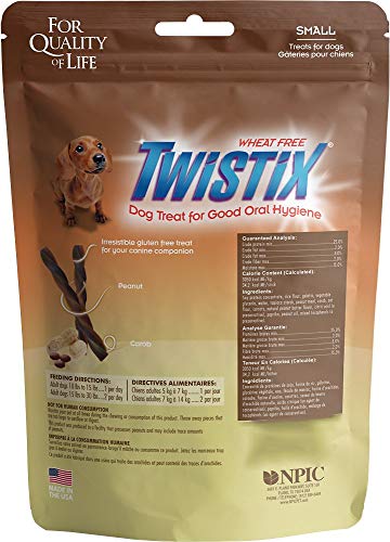 Twistix Wheat Free Dog Treats - Peanut Butter & Carob Flavor Small - for Dogs 10-30 lbs - (5.5 oz) - Pack of 3