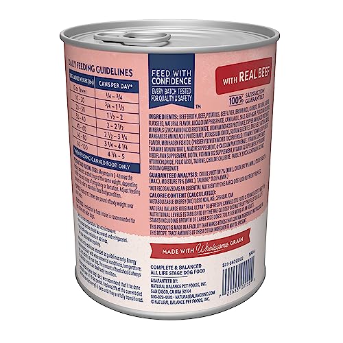 Natural Balance Original Ultra with Brown Rice, Potatoes & Carrots | All Life Stages Wet Dog Food | Protein Choices Include Lamb, Liver, Chicken or Beef | 13-oz. can (Pack of 12)