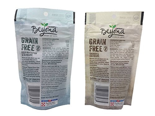Purina Beyond Grain Free Natural Cat Snacks, Bundle Set of 2 Flavors (Chicken & Egg Recipe, Ocean Whitefish & Egg Recipe, 2.1 oz Each)