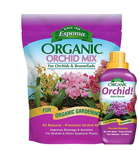 Espoma Organic Orchid Soil Mix 4qt Bag and Orchid! Liquid Plant Food Concentrate 8oz Bottle. Use for All Orchids - for Organic Gardening - Combo Pack