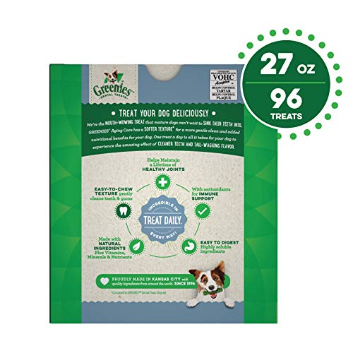 GREENIES Aging Care TEENIE Natural Dog Dental Care Chews Oral Health Dog Treats, 27 oz. Pack (96 Treats)