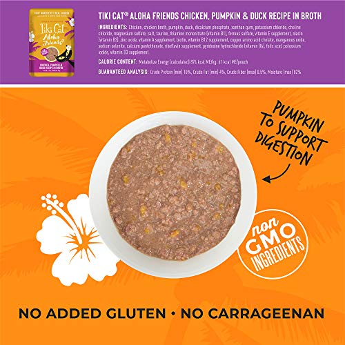 TIKI PETS Tiki Cat Aloha Friends Grain Free Wet Cat Food with Pumpkin for Sensitive Stomachs - Tuna or Chicken Recipes