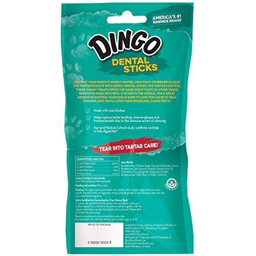 Dingo Dental Sticks Dog Chews, Made With Real Chicken, 6 Pack