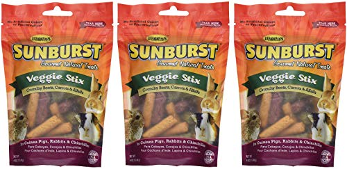 Higgins 3 Pack of Sunburst Veggie Stix, 4 Ounces Each, Gourmet Natural Treats for Guinea Pigs Rabbits and Chinchillas