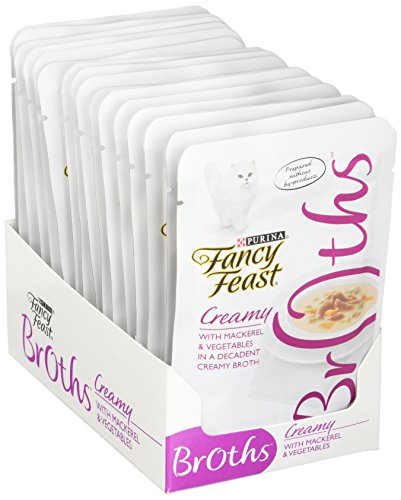 Fancy Feast Broths for Cats Mackerel & Vegetables in A Decadent Creamy Broth - Pack of 16, 1.4 Oz. Ea.